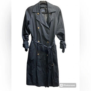 Vintage Sanyo Tokyo New York Black Belted Trench Coat 22” PTP M/L